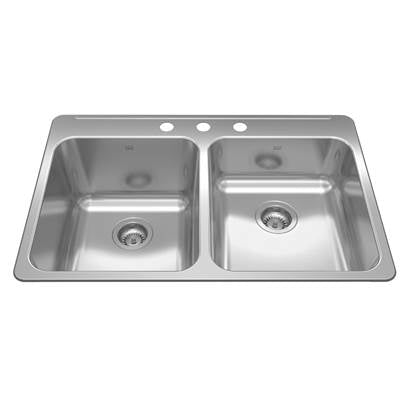 Kindred QDLA3322R-10-3- Steel Queen 33.38-in LR x 22-in FB Drop In Double Bowl 4-Hole Stainless Steel Kitchen Sink