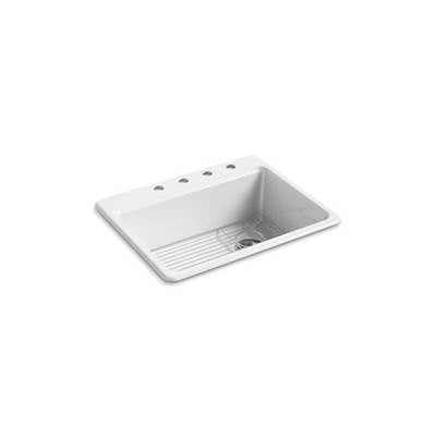 Kohler 8668-4A1-0- Riverby® 27'' x 22'' x 9-5/8'' top-mount single-bowl kitchen sink with bottom sink rack and 4 faucet holes | FaucetExpress.ca