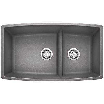 Blanco 401710- PERFORMA U 1¾ Low Divide Sink, SILGRANIT®, Metallic Gray | FaucetExpress.ca