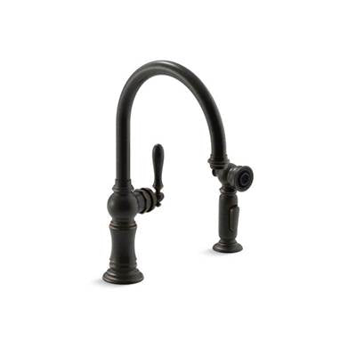 Kohler 99262-2BZ- Artifacts® 2-hole kitchen sink faucet with 14-11/16'' swing spout and matching finish two-function side-spray with Sweep and BerrySof | FaucetExpress.ca