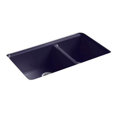 Kohler 8669-5UA3-DGB- Riverby® 33'' x 22'' x 9-5/8'' Undermount large/medium double-bowl kitchen sink with accessories and 5 oversized faucet holes | FaucetExpress.ca