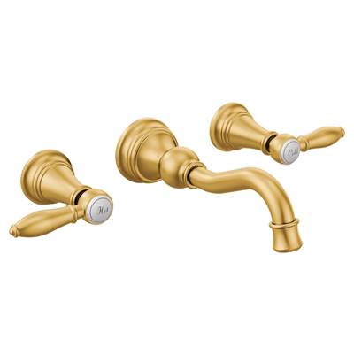 Moen TS42106BG- Weymouth 2-Handle Wall Mount High Arc Bathroom Faucet in Brushed Gold (Valve Sold Separately)