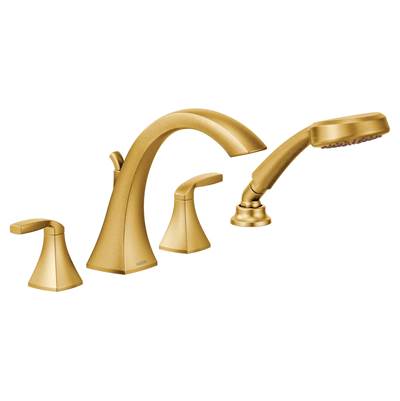 Moen T694BG- Voss 2-Handle High-Arc Roman Tub Faucet Trim Kit with Hand Shower in Brushed Gold (Valve Not Included)