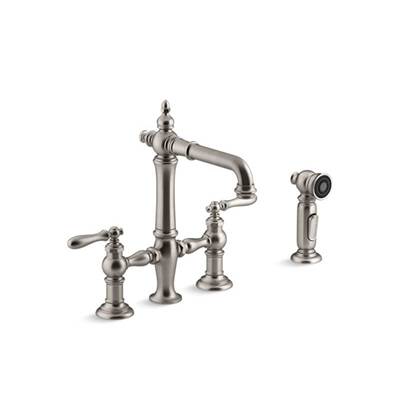 Kohler 76520-4-VS- Artifacts® deck-mount bridge bar sink faucet with lever handles and sidespray | FaucetExpress.ca