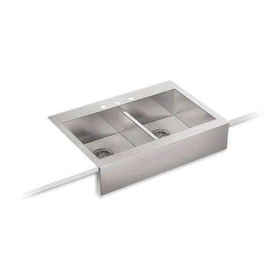 Kohler 3944-3-NA- Vault 35-3/4'' x 24-5/16'' x 9-5/16'' Self-Trimming(R) top-mount double-equal stainless steel apron-front kitchen sink for 36'' cabinet | FaucetExpress.ca