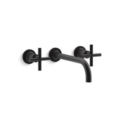 Kohler T14414-3-BL- Purist® Wall-mount bathroom sink faucet trim with 9'', 90-degree angle spout and cross handles, requires valve | FaucetExpress.ca