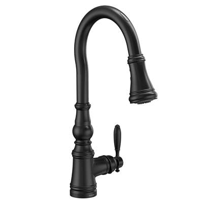 Moen S73004EVBL- Weymouth Smart Faucet Touchless Pull Down Sprayer Kitchen Faucet With Voice Control And Power Boost, Matte Black
