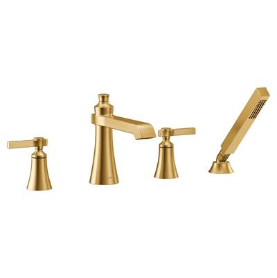 Moen TS928BG- Flara 2-Handle Deck Mount Lever Handle Roman Tub Faucet Trim Kit, Valve Required, Including Single Function Handshower, Brushed Gold