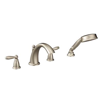 Moen T924BN- Brantford 2-Handle Deck-Mount Roman Tub Faucet Trim Kit with Hand Shower in Brushed Nickel (Valve Not Included)