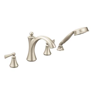 Moen T654BN- Wynford Two-Handle Diverter Roman Tub Faucet Includes Hand Shower without Valve, Brushed Nickel
