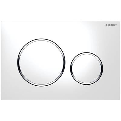 Geberit 115.882.KJ.1- Geberit actuator plate Sigma20 for dual flush: white / bright chrome / white | FaucetExpress.ca