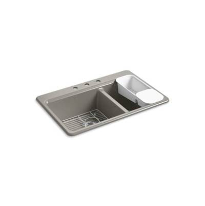 Kohler 8669-3A2-K4- Riverby® 33'' x 22'' x 9-5/8'' top-mount large/medium double-bowl kitchen sink with accessories and 3 faucet holes | FaucetExpress.ca