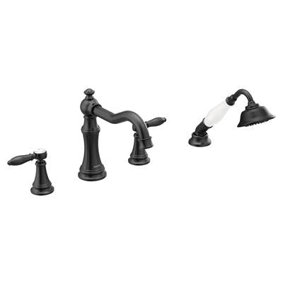 Moen TS21104BL- Weymouth Two-Handle Roman Tub Faucet Trim Kit with Handshower, Valve Required, Matte Black