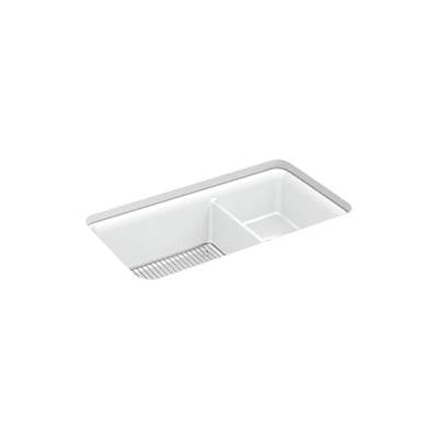 Kohler 8204-CM6- Cairn® 33-1/2'' x 18-5/16'' x 10-1/8'' Neoroc® undermount double-bowl large/medium kitchen sink with rack | FaucetExpress.ca