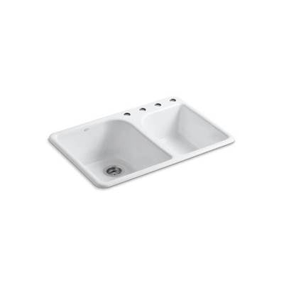 Kohler 5932-4-0- Executive Chef 33'' x 22'' x 10-5/8'' top-mount large/medium, high/low double-bowl kitchen sink with 4 faucet holes | FaucetExpress.ca