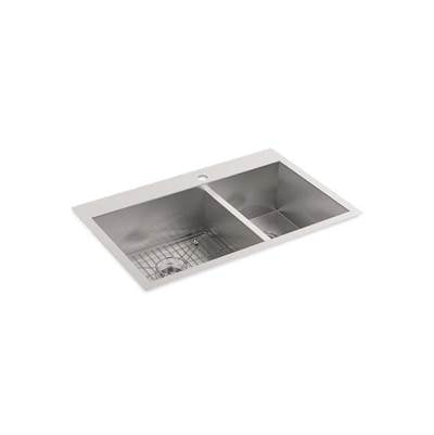 Kohler 3823-1-NA- Vault 33'' x 22'' x 9-5/16'' Top-mount/undermount large/medium double-bowl kitchen sink with single faucet hole | FaucetExpress.ca