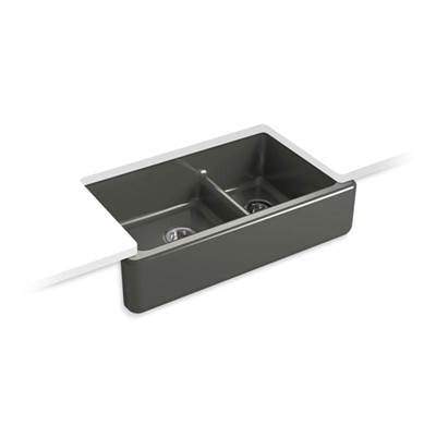 Kohler 6427-58- Whitehaven® 35-11/16'' x 21-9/16'' x 9-5/8'' Smart Divide® undermount double-bowl large/medium farmhouse kitchen sink | FaucetExpress.ca