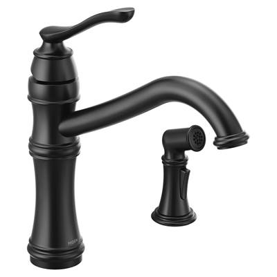 Moen 7245BL- Belfield Single-Handle Standard Kitchen Faucet With Side Sprayer In Matte Black