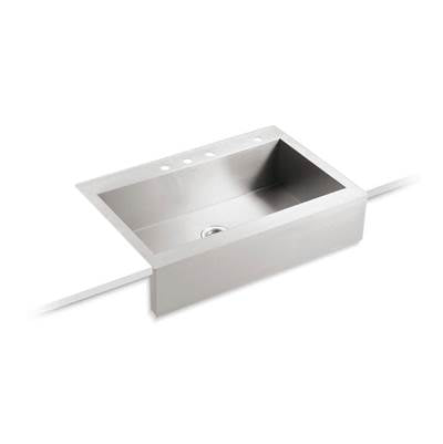 Kohler 3942-4-NA- Vault 35-3/4'' x 24-5/16'' x 9-5/16'' Self-Trimming(R) top-mount single-bowl stainless steel apron-front kitchen sink for 36'' cabinet | FaucetExpress.ca