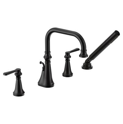 Moen TS44504BL- Colinet Two Handle Deck-Mount Roman Tub Faucet Trim with Lever Handles and Handshower, Valve Required, in Matte Black