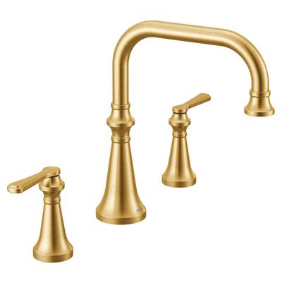 Moen TS44503BG- Colinet Two Handle Arc Deck-Mount Roman Tub Faucet Trim with Lever Handles, Valve Required, in Brushed Gold