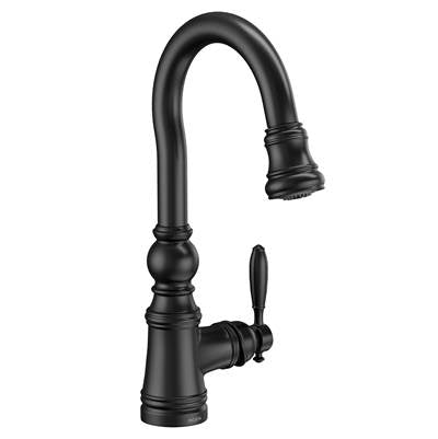 Moen S53004BL- Weymouth Matte Black One-Handle High Arc Pulldown Bar Faucet