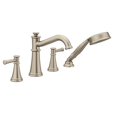 Moen T9024BN- Belfield Two-Handle Deck Mounted Roman Tub Faucet and Hand Shower without Valve, Brushed Nickel