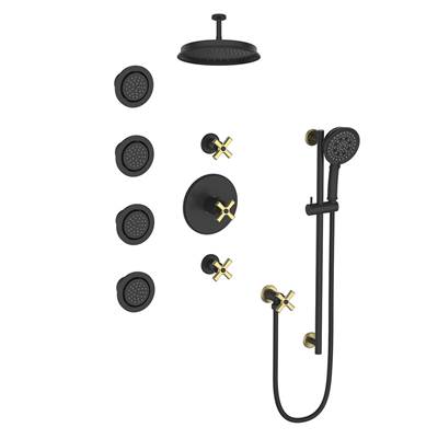 Vogt SET.Z4.142.934.GB- Zehn Thermostatic Set with In-Wall Jets - 4' Ceiling Arm 3/4' Matte Gold Matte Black