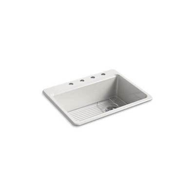 Kohler 8668-4A1-FF- Riverby® 27'' x 22'' x 9-5/8'' top-mount single-bowl kitchen sink with bottom sink rack and 4 faucet holes | FaucetExpress.ca