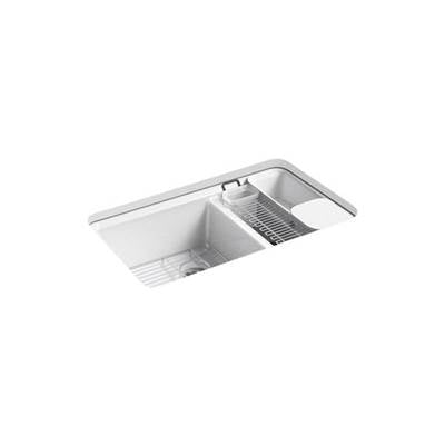 Kohler 8669-5UA3-0- Riverby® 33'' x 22'' x 9-5/8'' Undermount large/medium double-bowl kitchen sink with accessories and 5 oversized faucet holes | FaucetExpress.ca