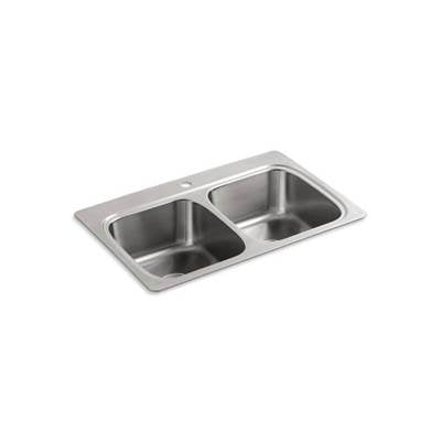 Kohler 5267-1-NA- Verse 33'' x 22'' x 9-1/4'' top-mount double-equal bowl kitchen sink with single faucet hole | FaucetExpress.ca