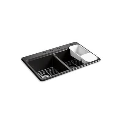 Kohler 8679-4A2-7- Riverby® 33'' x 22'' x 9-5/8'' top-mount double-equal kitchen sink with accessories and 4 faucet holes | FaucetExpress.ca