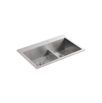 Kohler 3839-1-NA- Vault 33'' x 22'' x 9-5/16'' Smart Divide® top-mount/undermount large/medium double-bowl kitchen sink with single faucet hole | FaucetExpress.ca