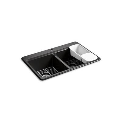 Kohler 8679-1A2-7- Riverby® 33'' x 22'' x 9-5/8'' top-mount double-equal kitchen sink with accessories and single faucet hole | FaucetExpress.ca