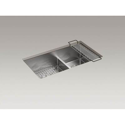 Kohler 5284-NA- Strive® 32'' x 18-5/16'' x 9-5/16'' Smart Divide® undermount double-bowl large/medium kitchen sink with rack | FaucetExpress.ca