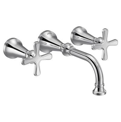 Moen TS44105- Colinet Traditional Cross Handle Wall Mount Bathroom Faucet Trim, Valve Required, in Chrome