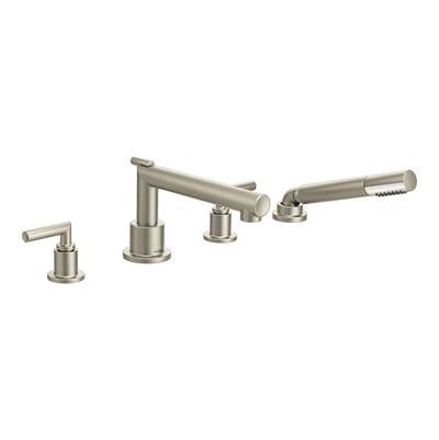 Moen TS93004BN- Arris 2-Handle Deck Mount Modern Roman Tub Faucet Trim Kit, Valve Required, Including Single Function Handshower, Brushed Nickel