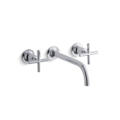 Kohler T14414-3-CP- Purist® Wall-mount bathroom sink faucet trim with 9'', 90-degree angle spout and cross handles, requires valve | FaucetExpress.ca