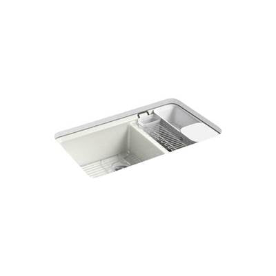 Kohler 8669-5UA3-NY- Riverby® 33'' x 22'' x 9-5/8'' Undermount large/medium double-bowl kitchen sink with accessories and 5 oversized faucet holes | FaucetExpress.ca