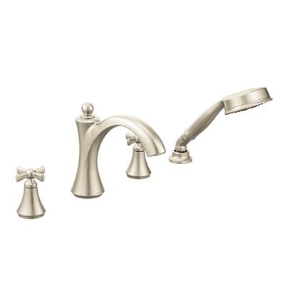 Moen T658BN- Wynford Two-Handle Diverter Roman Tub Faucet Includes Hand Shower Trim Only, Brushed Nickel
