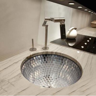 Linkasink V042 - Undermount Round Kitchen Sink w/ Stainless Steel Mosaic Tile Interior
