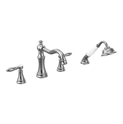 Moen TS21104- Weymouth Two-Handle Roman Tub Faucet Trim Kit with Handshower, Valve Required, Chrome