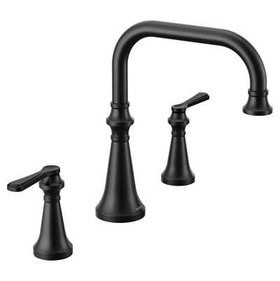 Moen TS44503BL- Colinet Two Handle Deck-Mount Roman Tub Faucet Trim with Lever Handles, Valve Required, in Matte Black