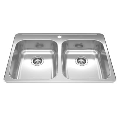 Kindred RDLA3322-55-1- Reginox 33.38-in LR x 22-in FB Drop In Double Bowl 1-Hole Stainless Steel Kitchen Sink