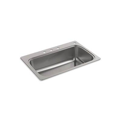 Kohler 20060-4-NA- Verse 33'' x 22'' x 9-5/16'' top-mount single-bowl kitchen sink with 4 faucet holes | FaucetExpress.ca