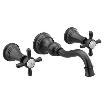 Moen TS42112BL- Weymouth Cross Handle Wall Mount Bathroom Faucet Trim, Valve Required, Matte Black