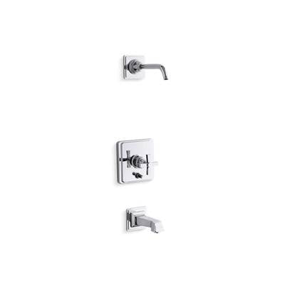 Kohler T13133-3AL-CP- Pinstripe® Pure Rite-Temp® bath and shower trim set with push-button diverter and cross handle, less showerhead | FaucetExpress.ca