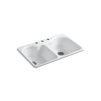 Kohler 5818-3-0- Hartland® 33'' x 22'' x 9-5/8'' top-mount double-equal kitchen sink with 3 faucet holes | FaucetExpress.ca