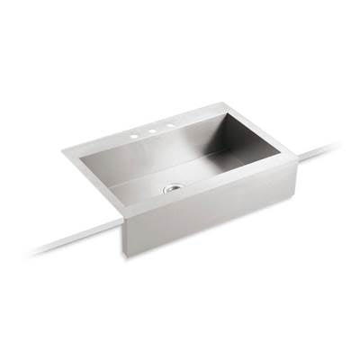 Kohler 3942-3-NA- Vault 35-3/4'' x 24-5/16'' x 9-5/16'' Self-Trimming(R) top-mount single-bowl stainless steel apron-front kitchen sink for 36'' cabinet | FaucetExpress.ca