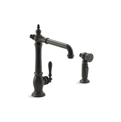 Kohler 99265-2BZ- Artifacts® 2-hole kitchen sink faucet with 13-1/2'' swing spout and matching finish two-function sidespray with Sweep and BerrySoft s | FaucetExpress.ca